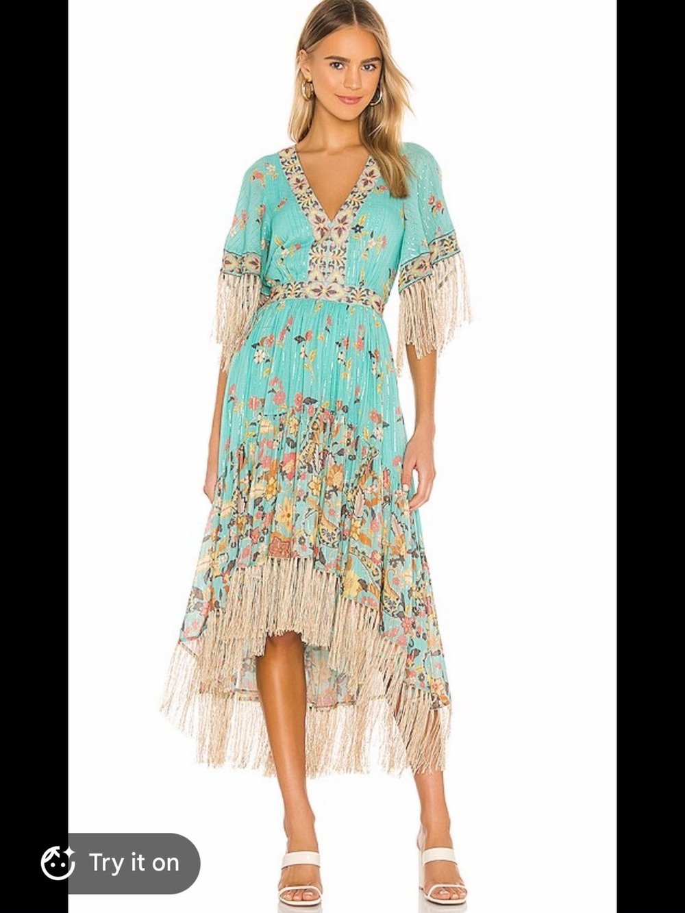 Spell & The Gypsy Turquoise Floral Fringe High-Low Dress